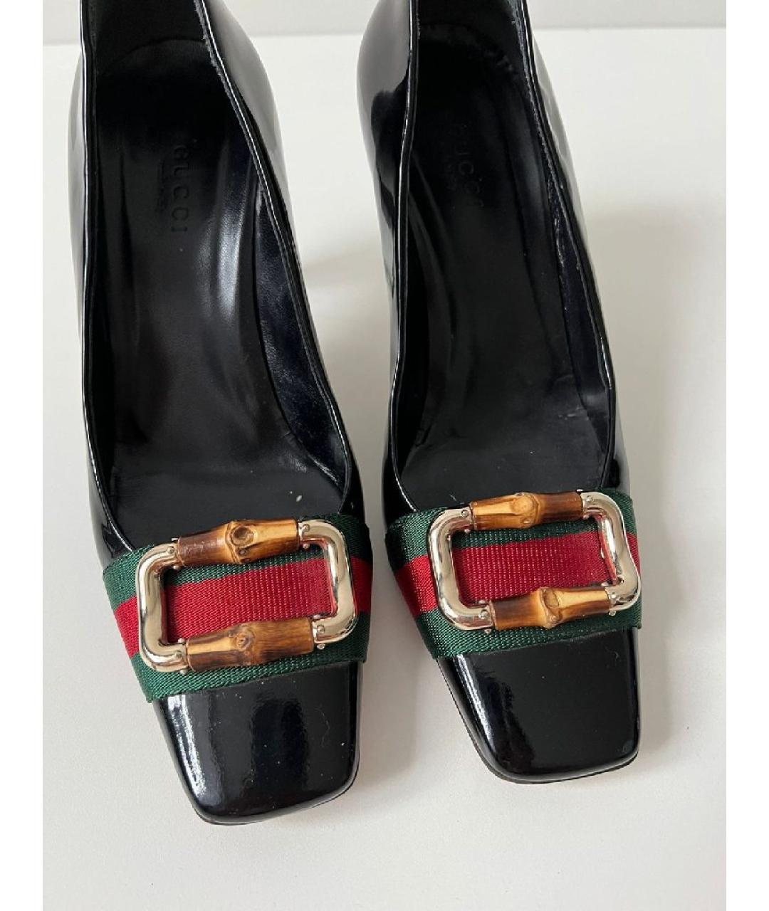 GUCCI Черные кожаные лодочки на низком каблуке, фото 4