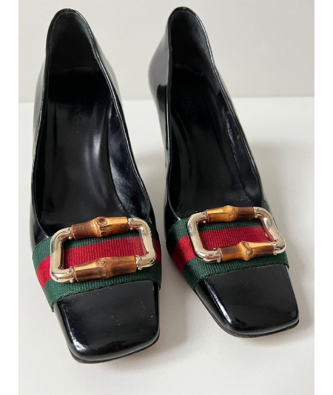 GUCCI Черные кожаные лодочки на низком каблуке, фото 3