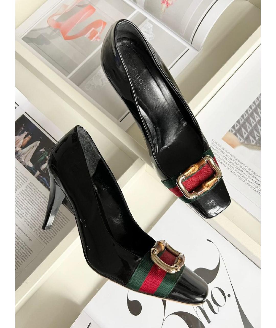 GUCCI Черные кожаные лодочки на низком каблуке, фото 9