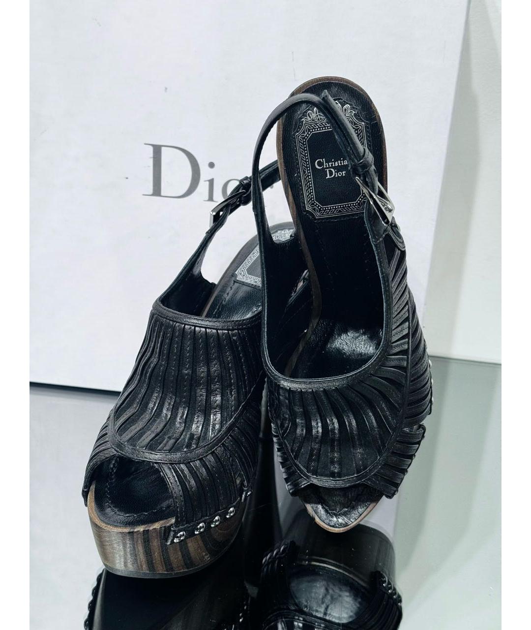 CHRISTIAN DIOR Черные кожаные босоножки, фото 6