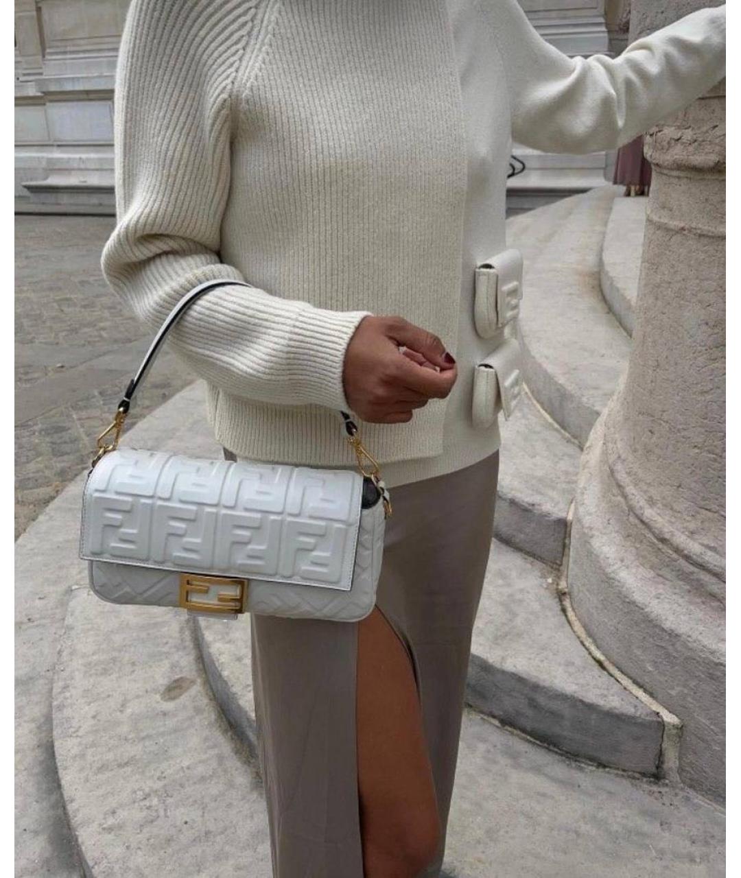 FENDI Белая кожаная сумка с короткими ручками, фото 8
