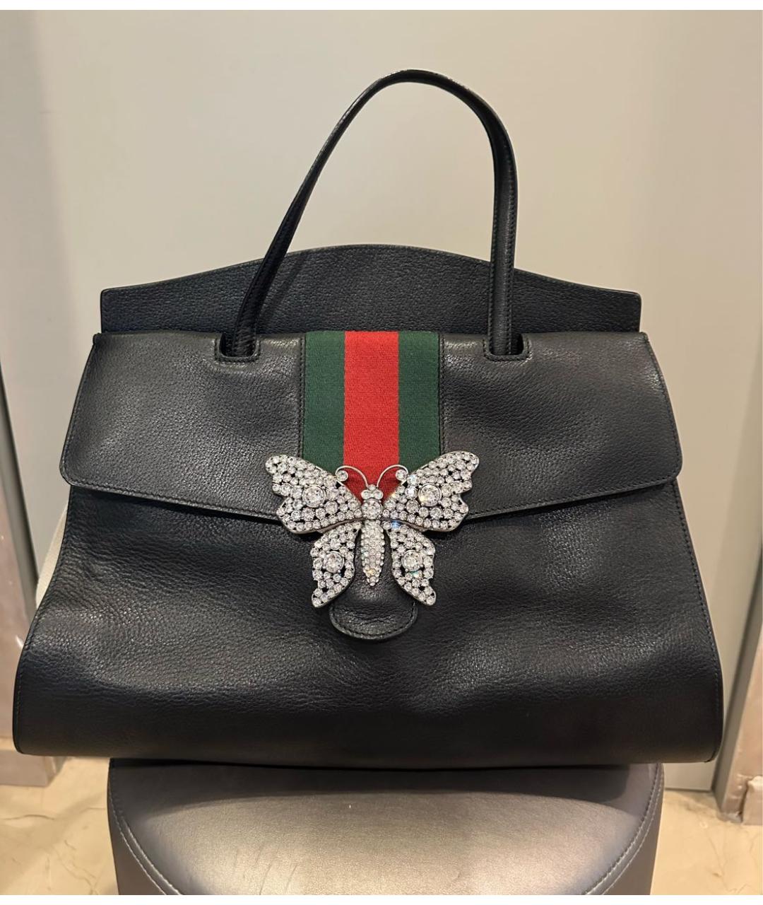 GUCCI Черная кожаная сумка с короткими ручками, фото 5