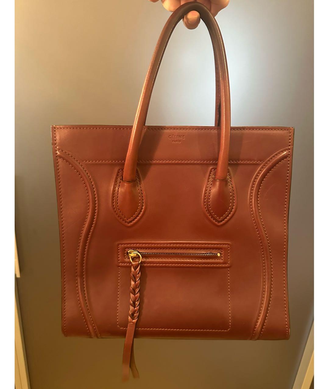 CELINE Бордовая кожаная сумка с короткими ручками, фото 5