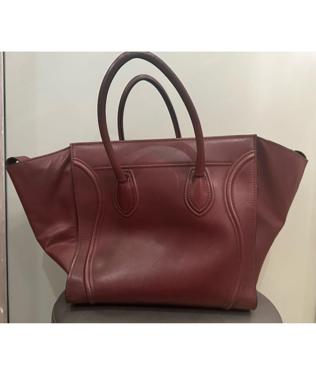 CELINE Бордовая кожаная сумка с короткими ручками, фото 3