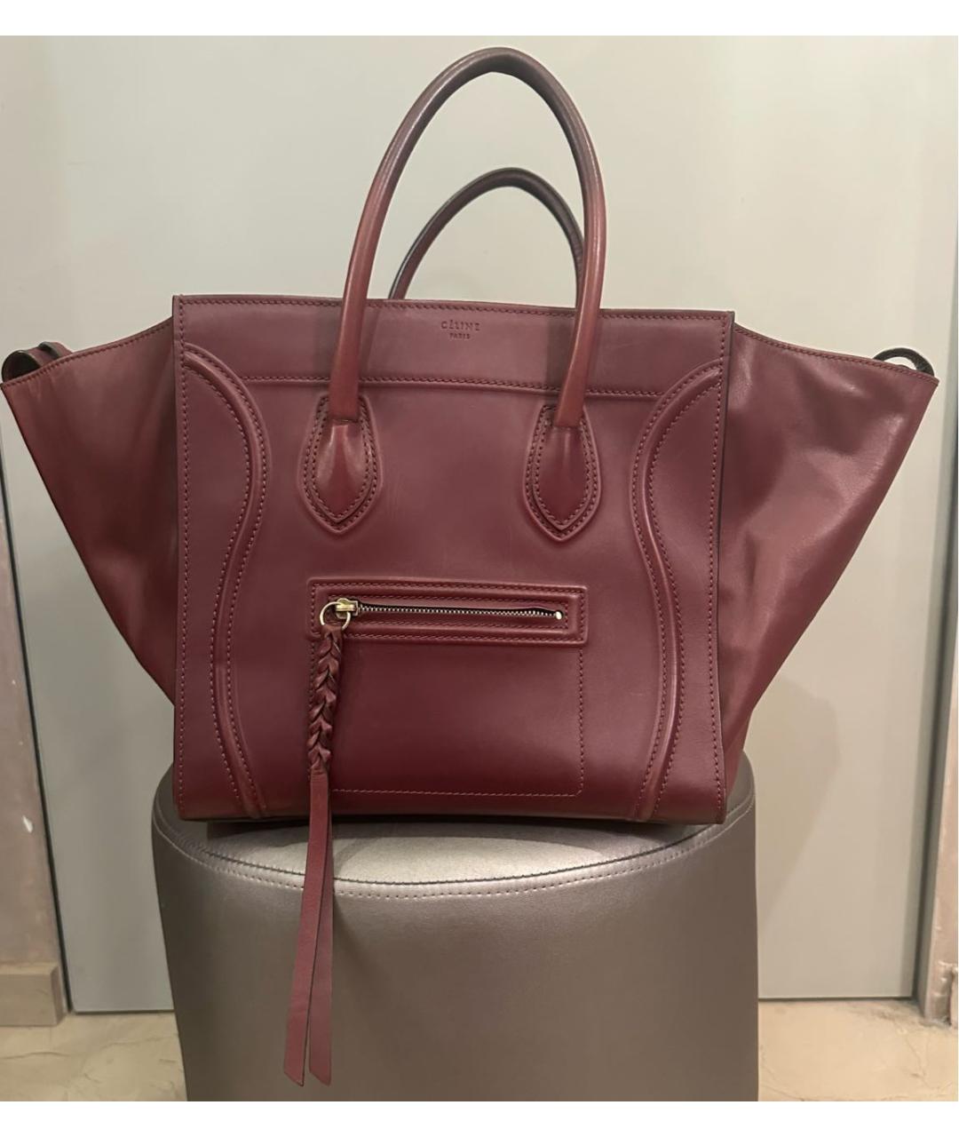 CELINE Бордовая кожаная сумка с короткими ручками, фото 2