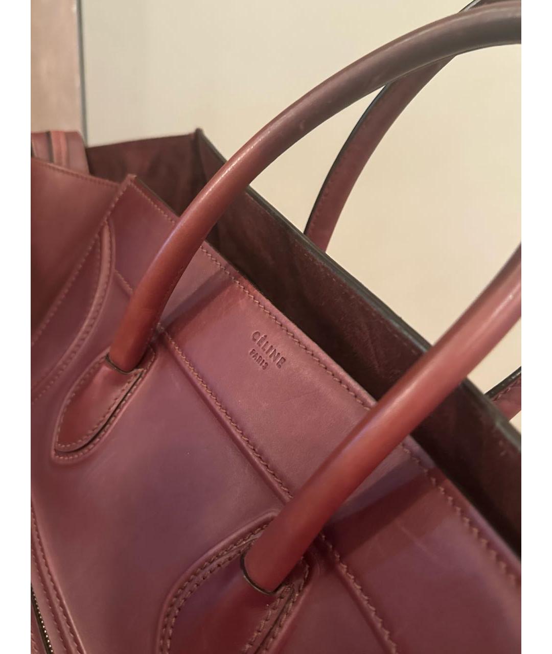 CELINE Бордовая кожаная сумка с короткими ручками, фото 4
