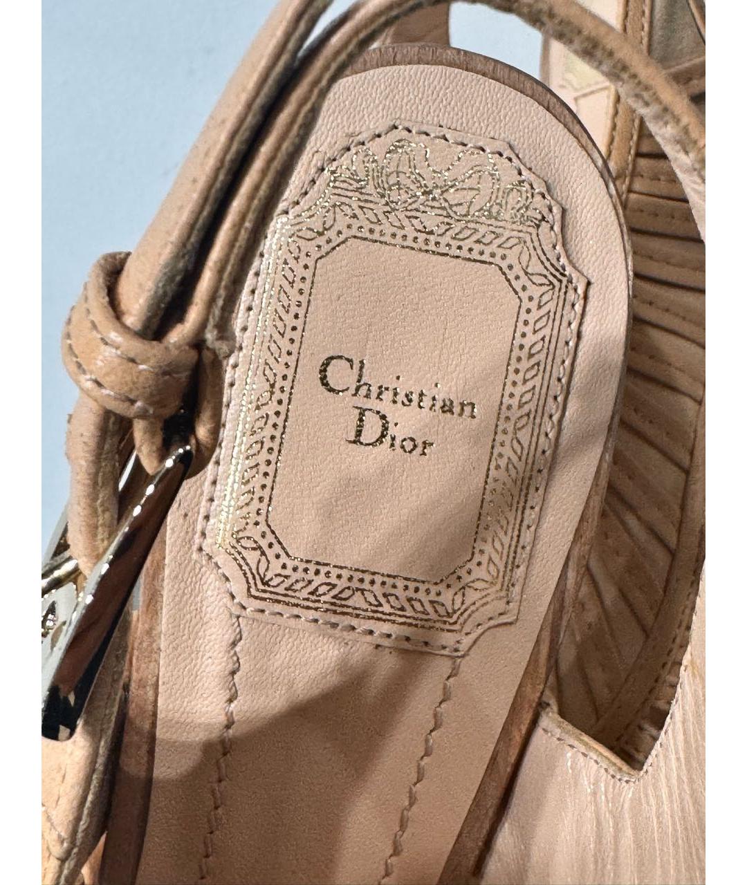 CHRISTIAN DIOR Бежевые кожаные босоножки, фото 6