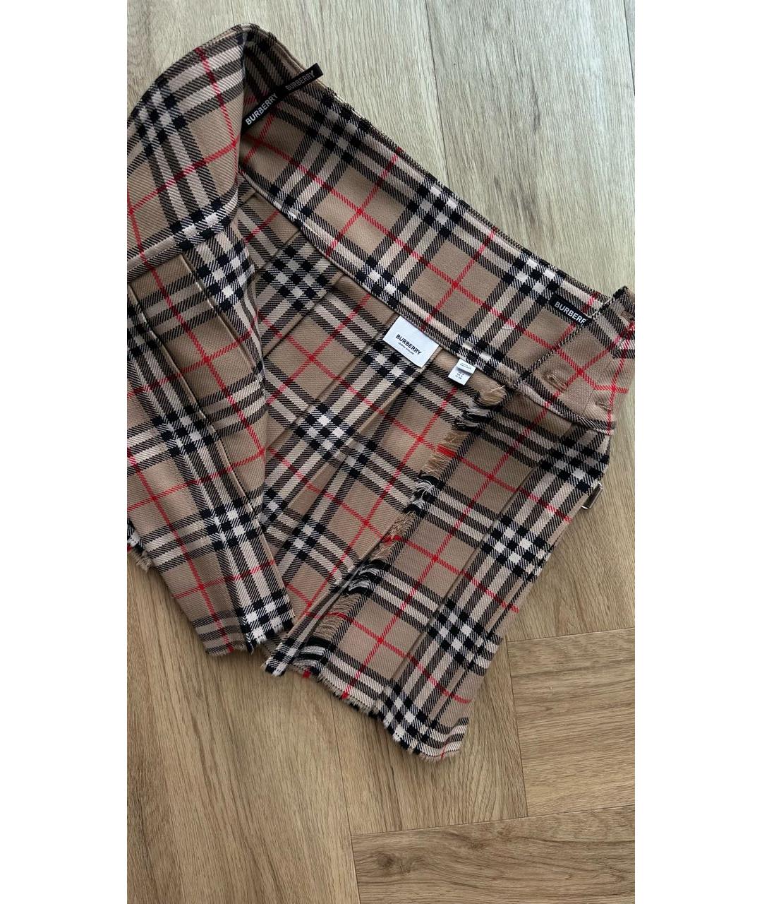BURBERRY Бежевая шерстяная юбка мини, фото 4