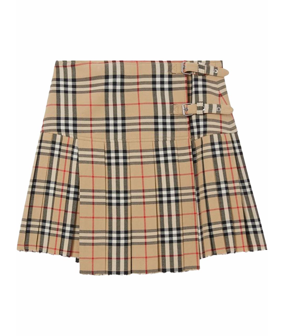 BURBERRY Бежевая шерстяная юбка мини, фото 1
