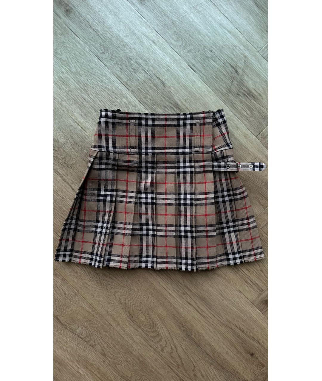BURBERRY Бежевая шерстяная юбка мини, фото 2
