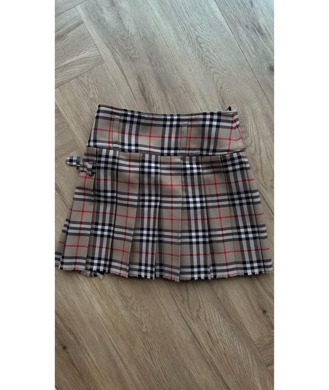 BURBERRY Бежевая шерстяная юбка мини, фото 3