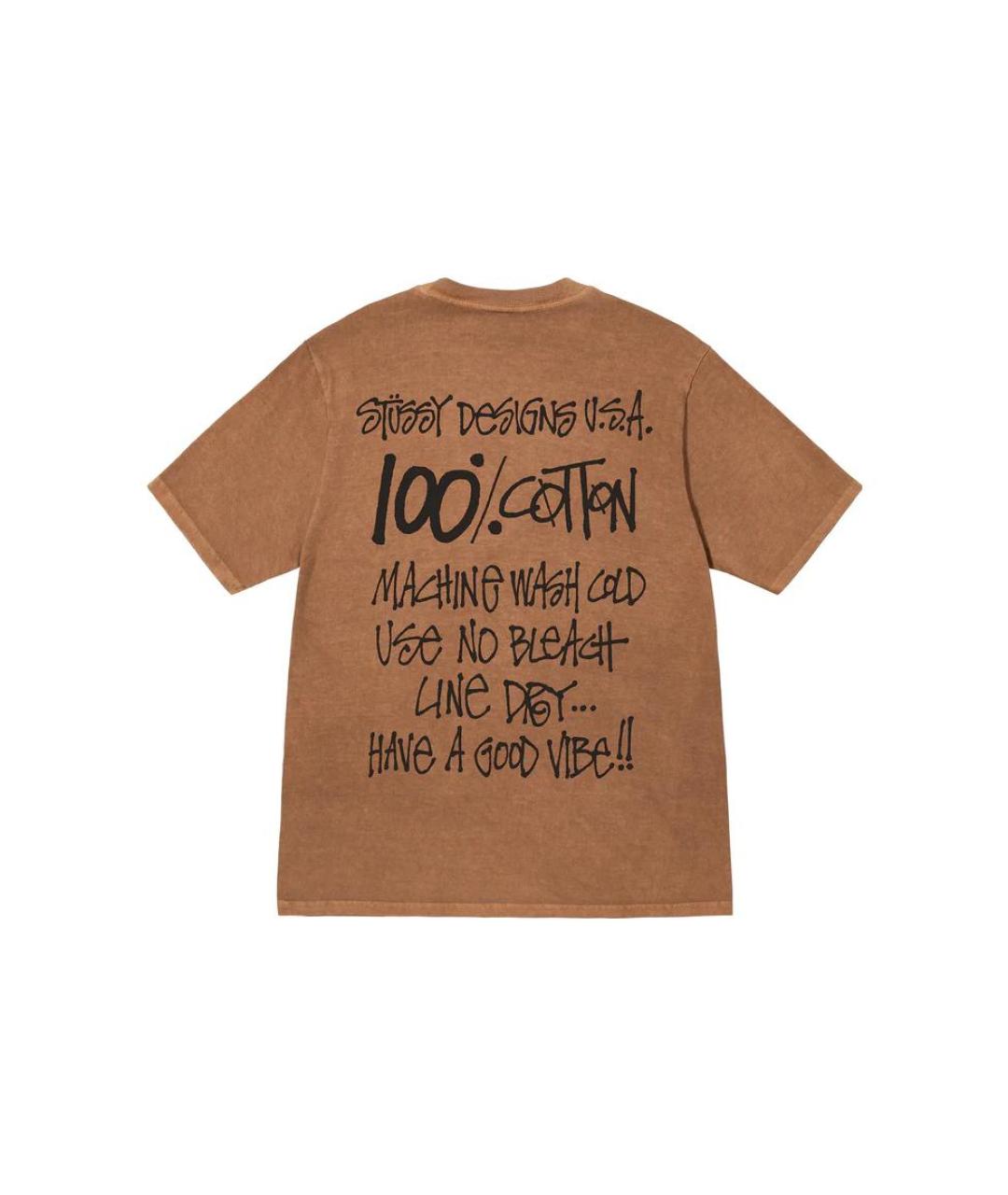 STUSSY Коричневая хлопковая футболка, фото 2