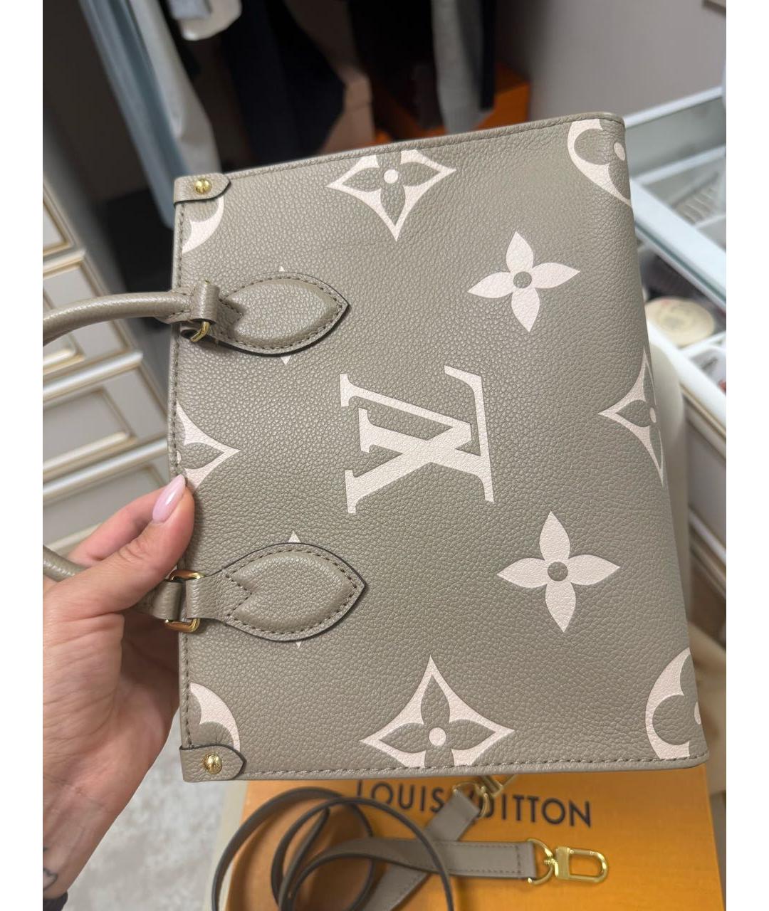 LOUIS VUITTON Бежевая кожаная сумка с короткими ручками, фото 5