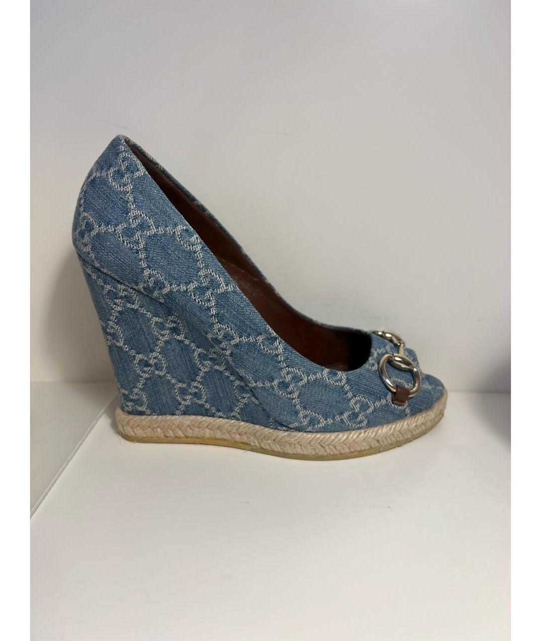 GUCCI Голубые текстильные туфли, фото 9