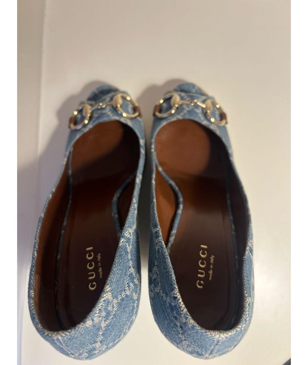 GUCCI Голубые текстильные туфли, фото 3