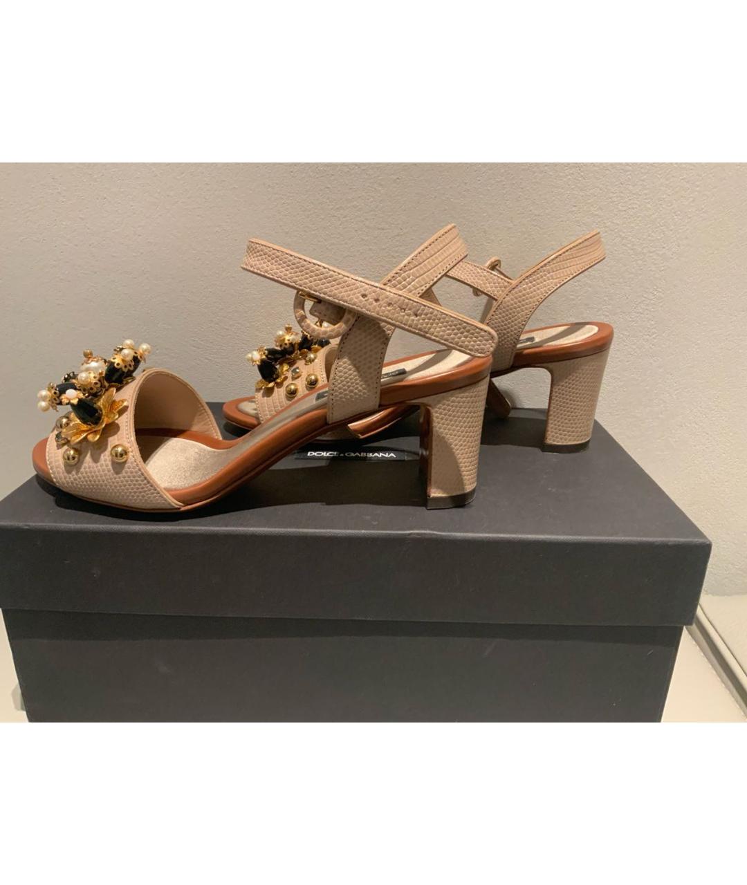 DOLCE&GABBANA Бежевые кожаные босоножки, фото 4