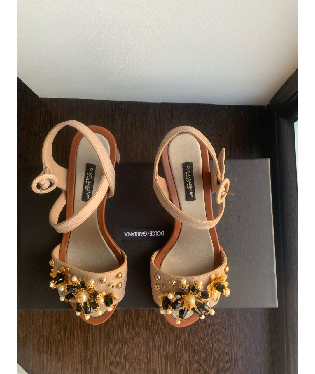 DOLCE&GABBANA Бежевые кожаные босоножки, фото 2