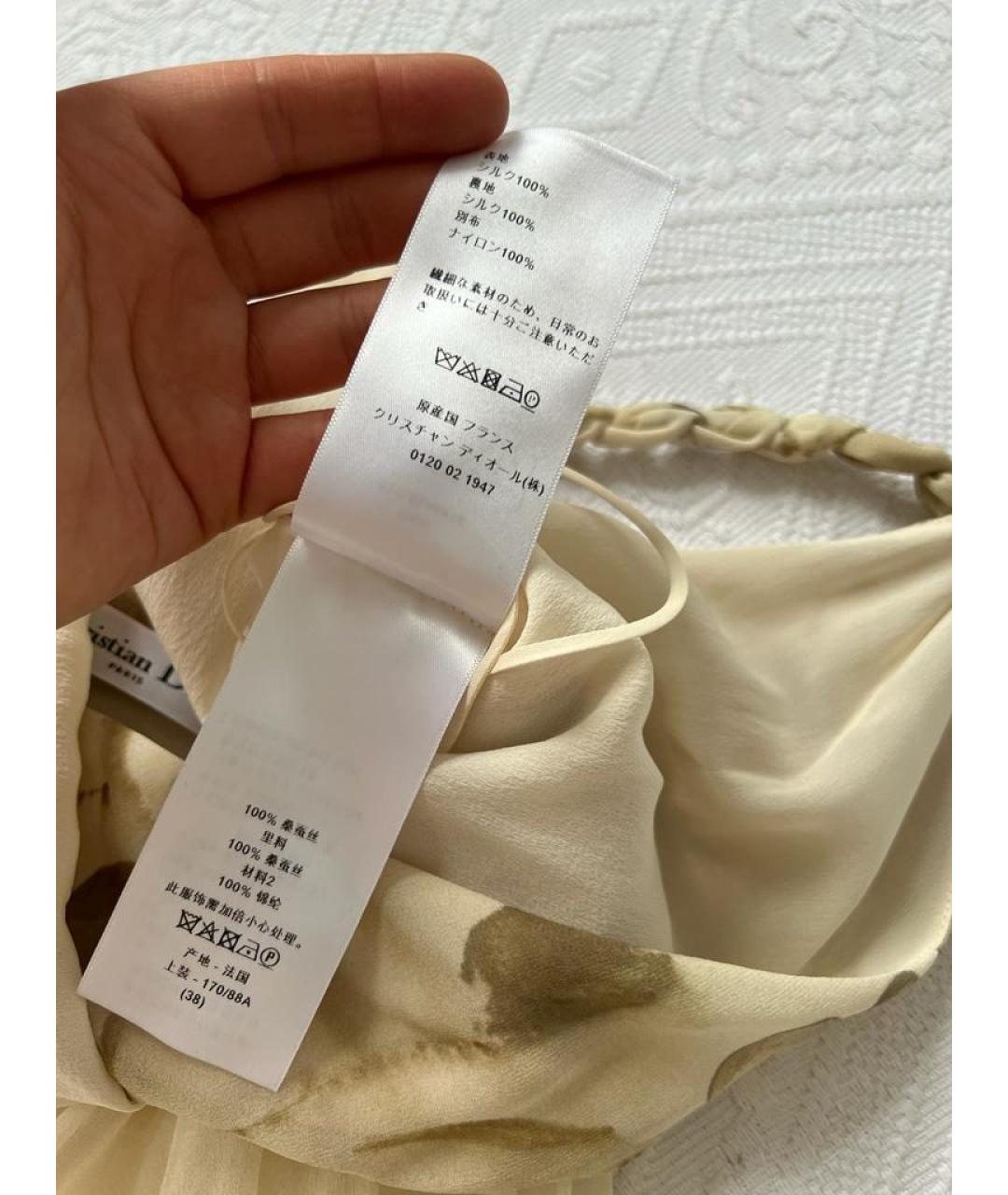 CHRISTIAN DIOR Бежевое шелковое повседневное платье, фото 8