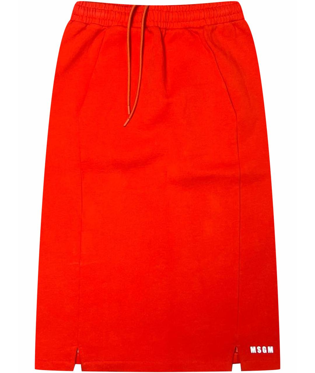 MSGM Коралловая хлопковая юбка миди, фото 1