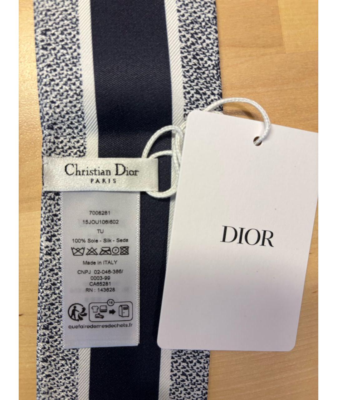 CHRISTIAN DIOR Темно-синий шелковый шарф, фото 3