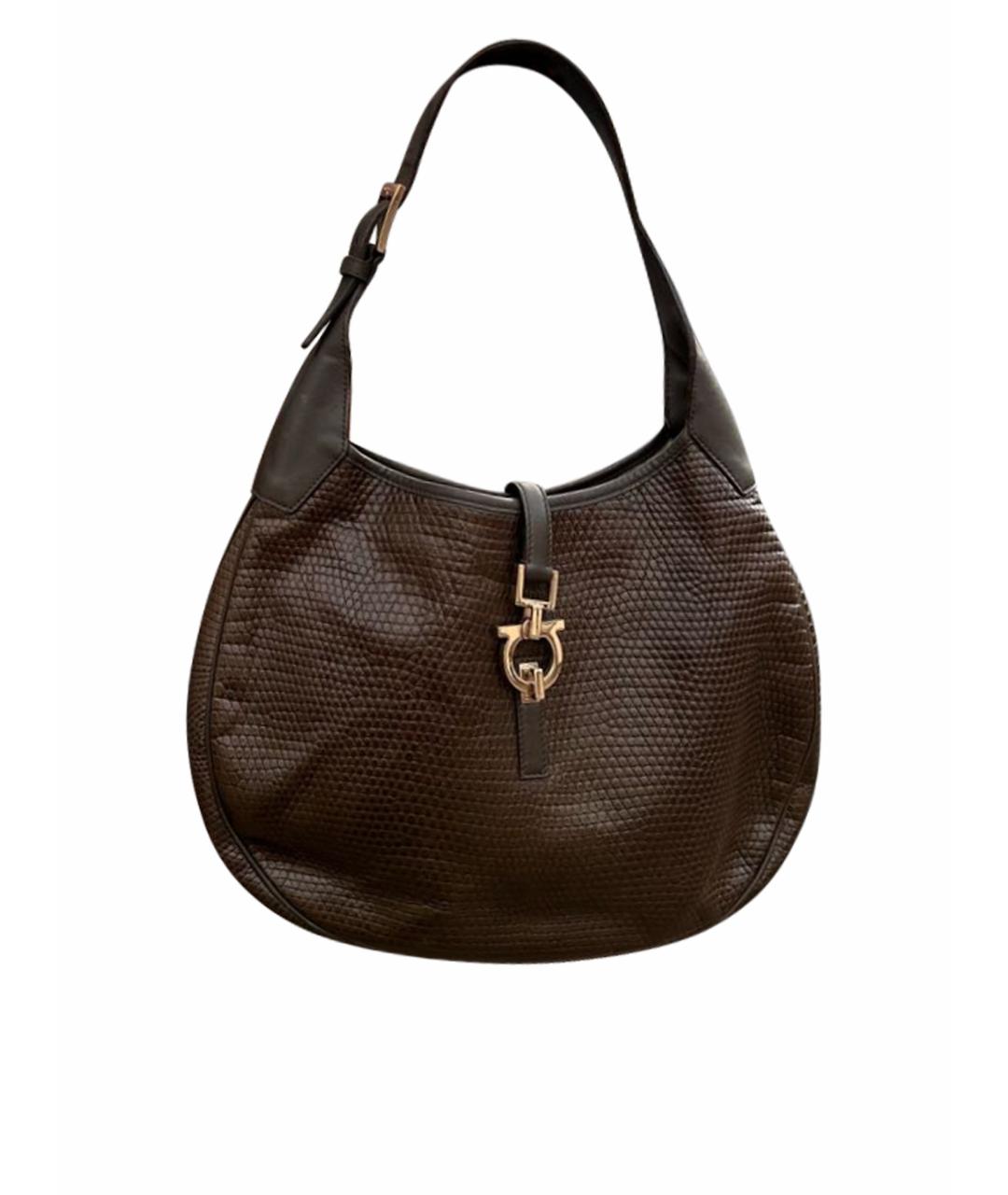 FERRAGAMO Коричневая кожаная сумка с короткими ручками, фото 1
