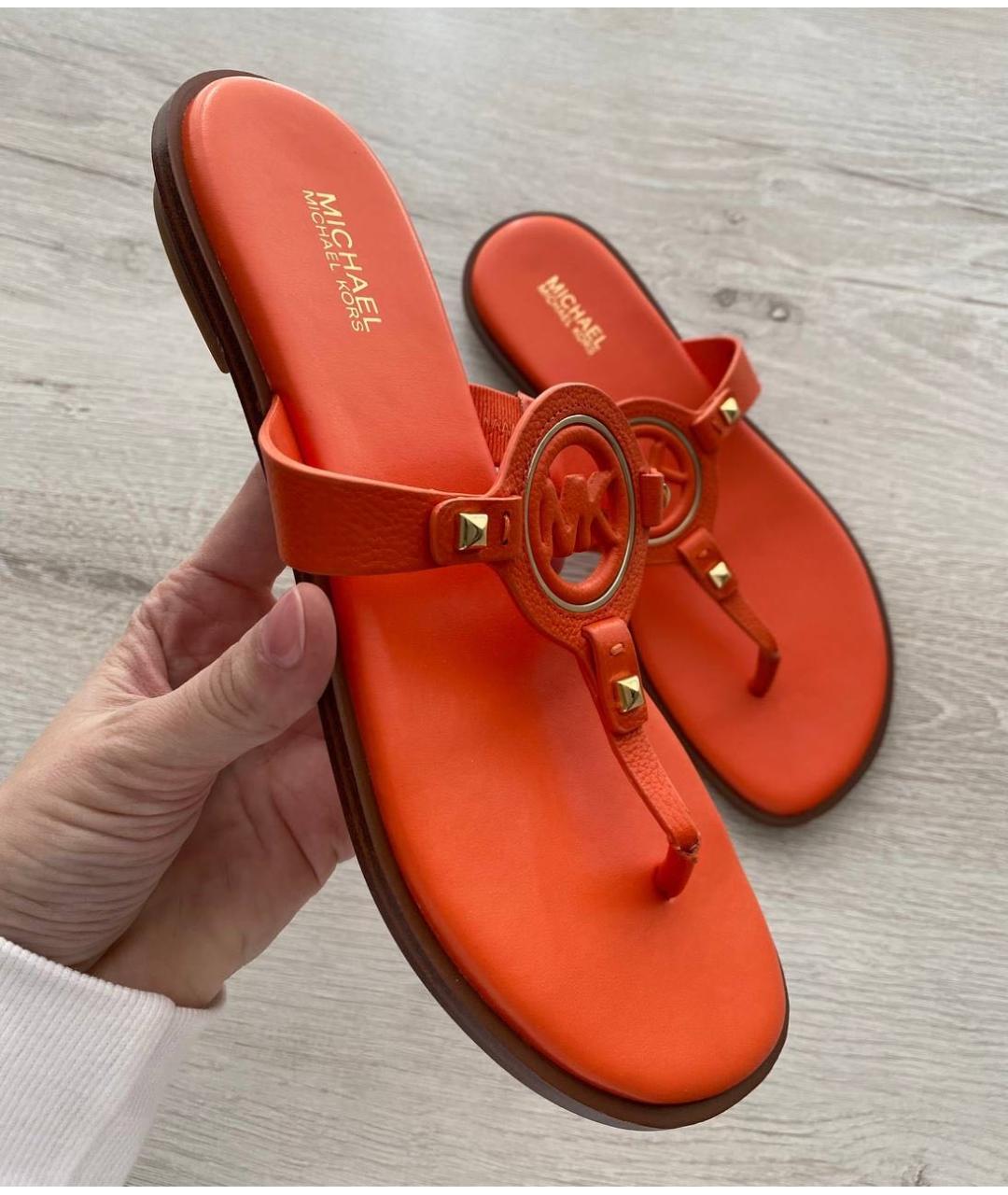 MICHAEL KORS Оранжевое кожаные шлепанцы, фото 7