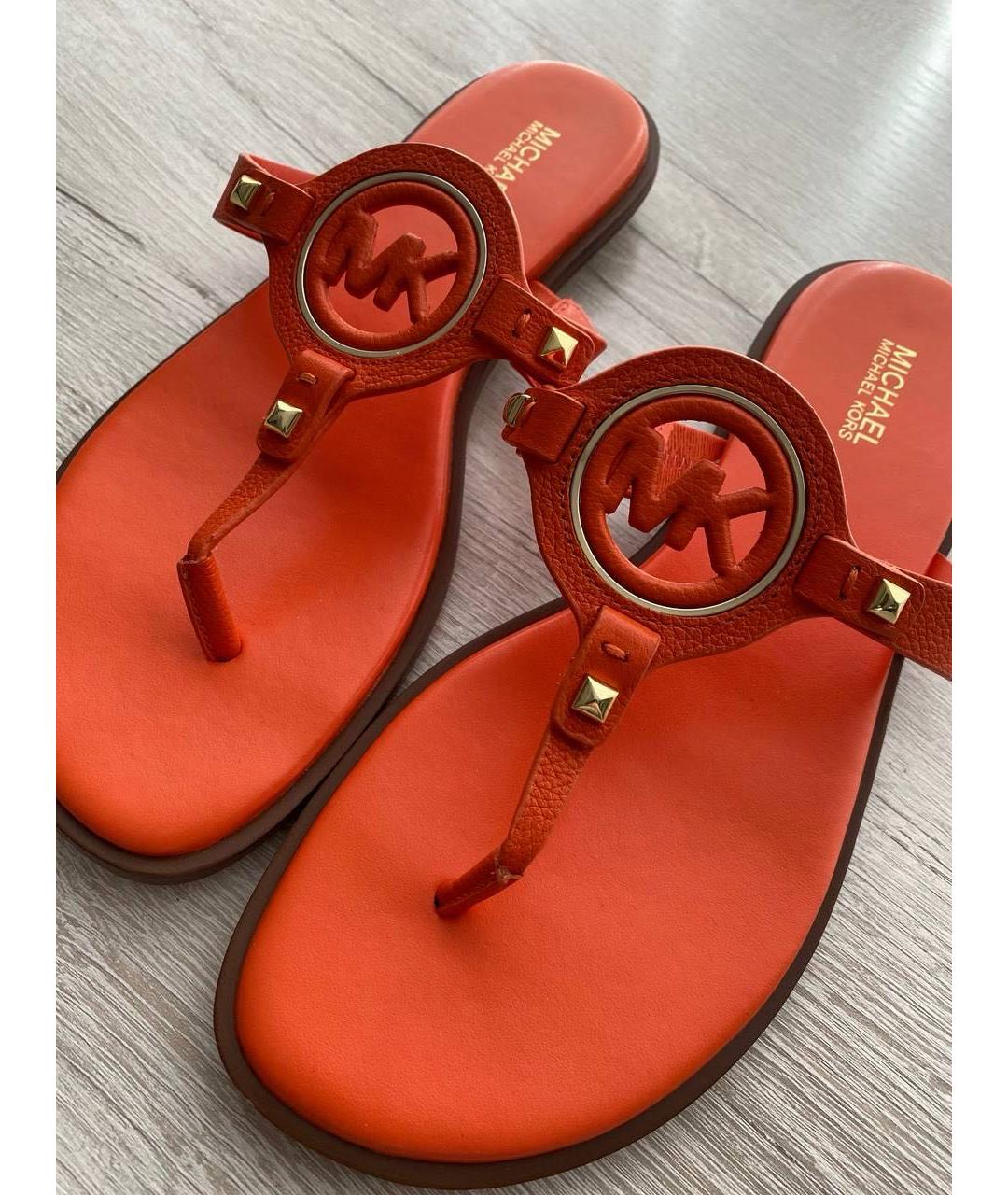 MICHAEL KORS Оранжевое кожаные шлепанцы, фото 4