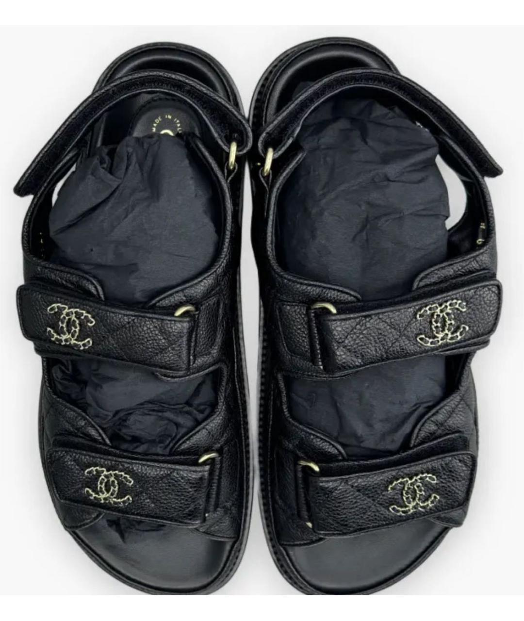 CHANEL Черные кожаные сандалии, фото 3