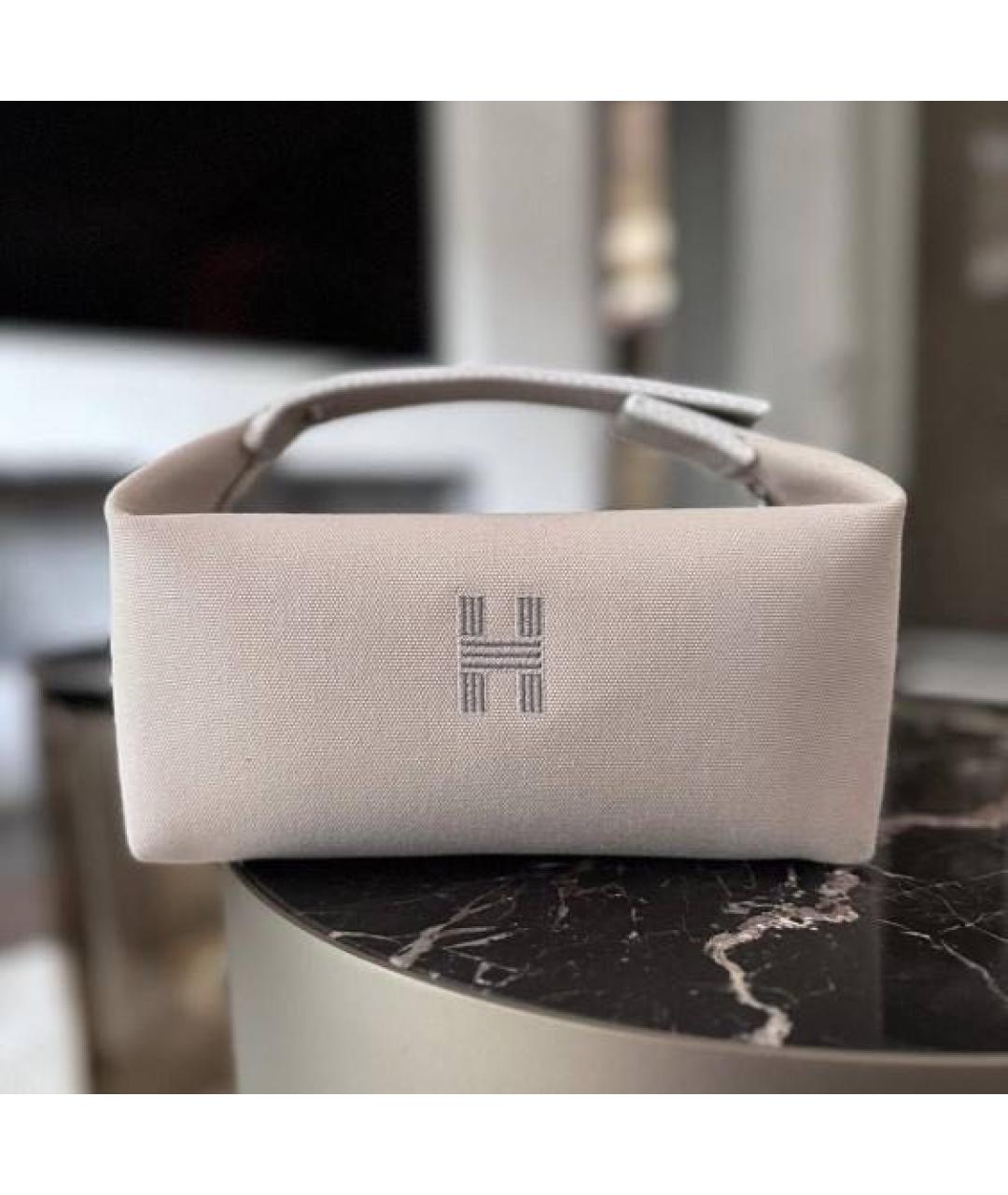 HERMES Бежевая тканевая косметичка, фото 6