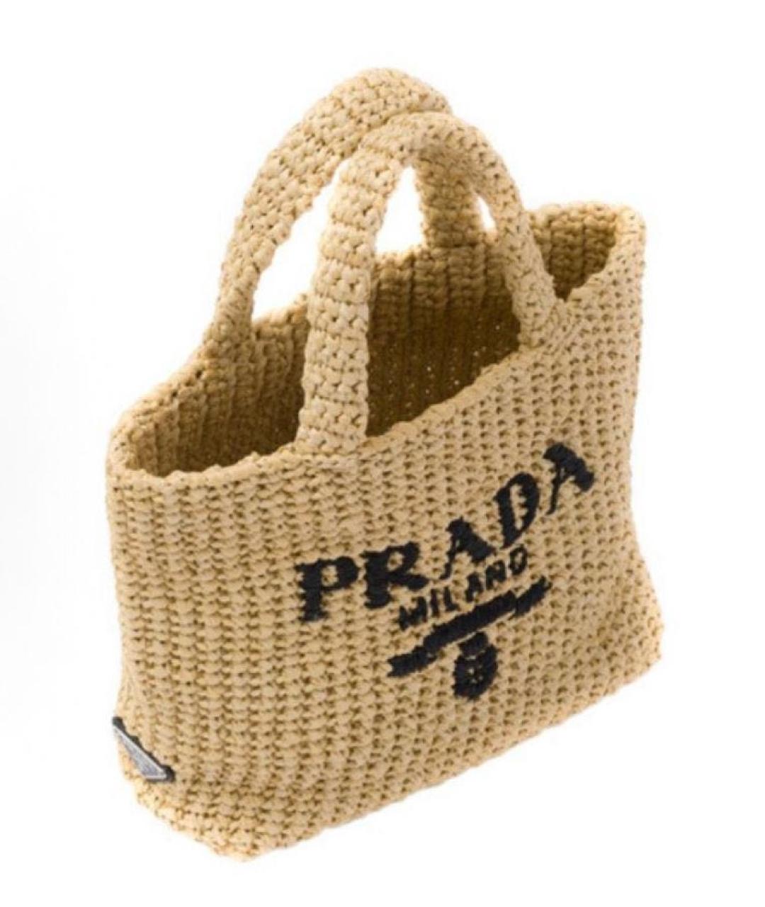 PRADA Бежевая пелетеная пляжная сумка, фото 3