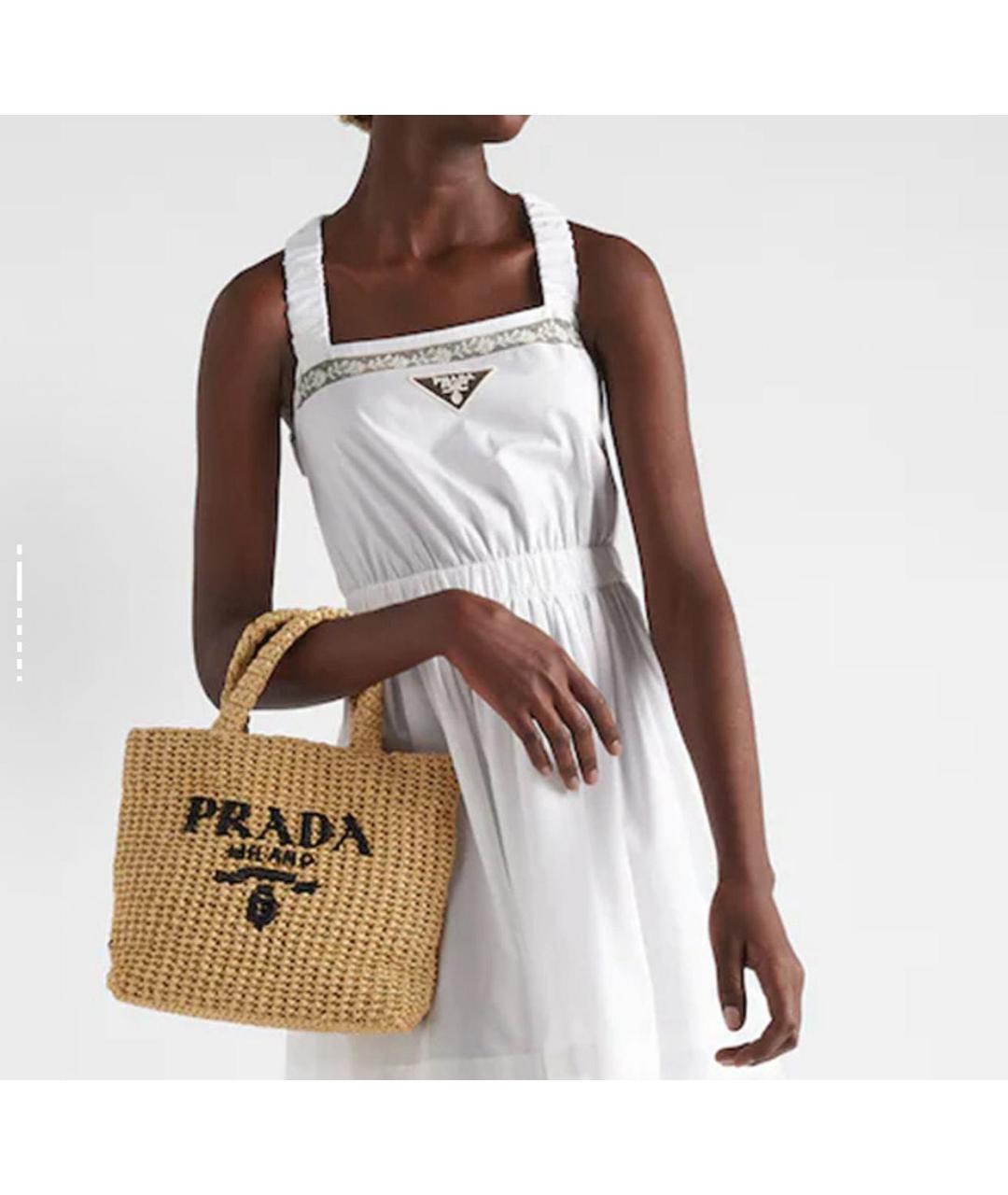 PRADA Бежевая пелетеная пляжная сумка, фото 2