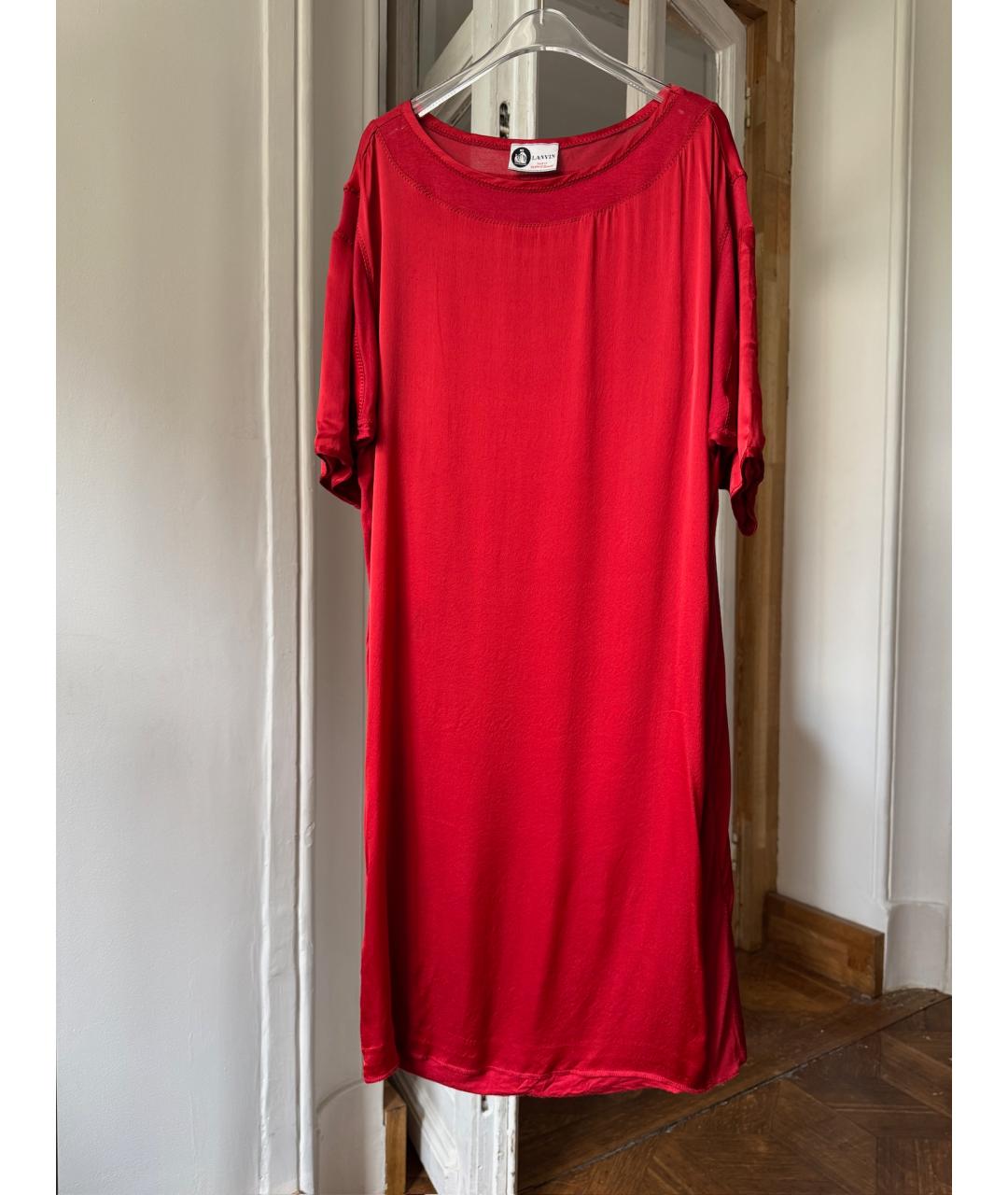 LANVIN Красное шелковое повседневное платье, фото 9