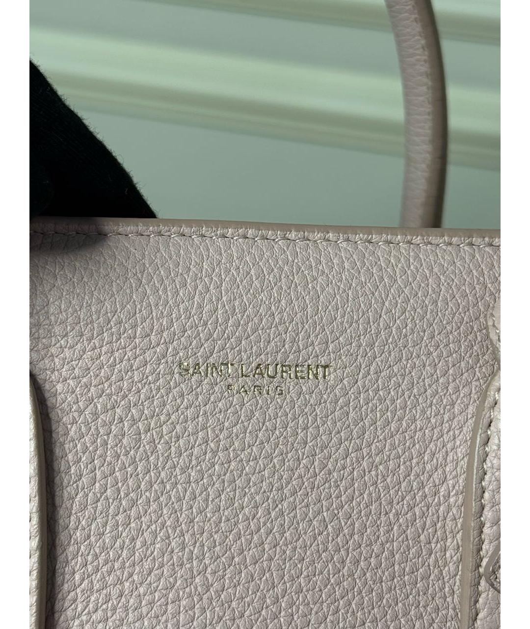 SAINT LAURENT Бежевая кожаная сумка с короткими ручками, фото 7