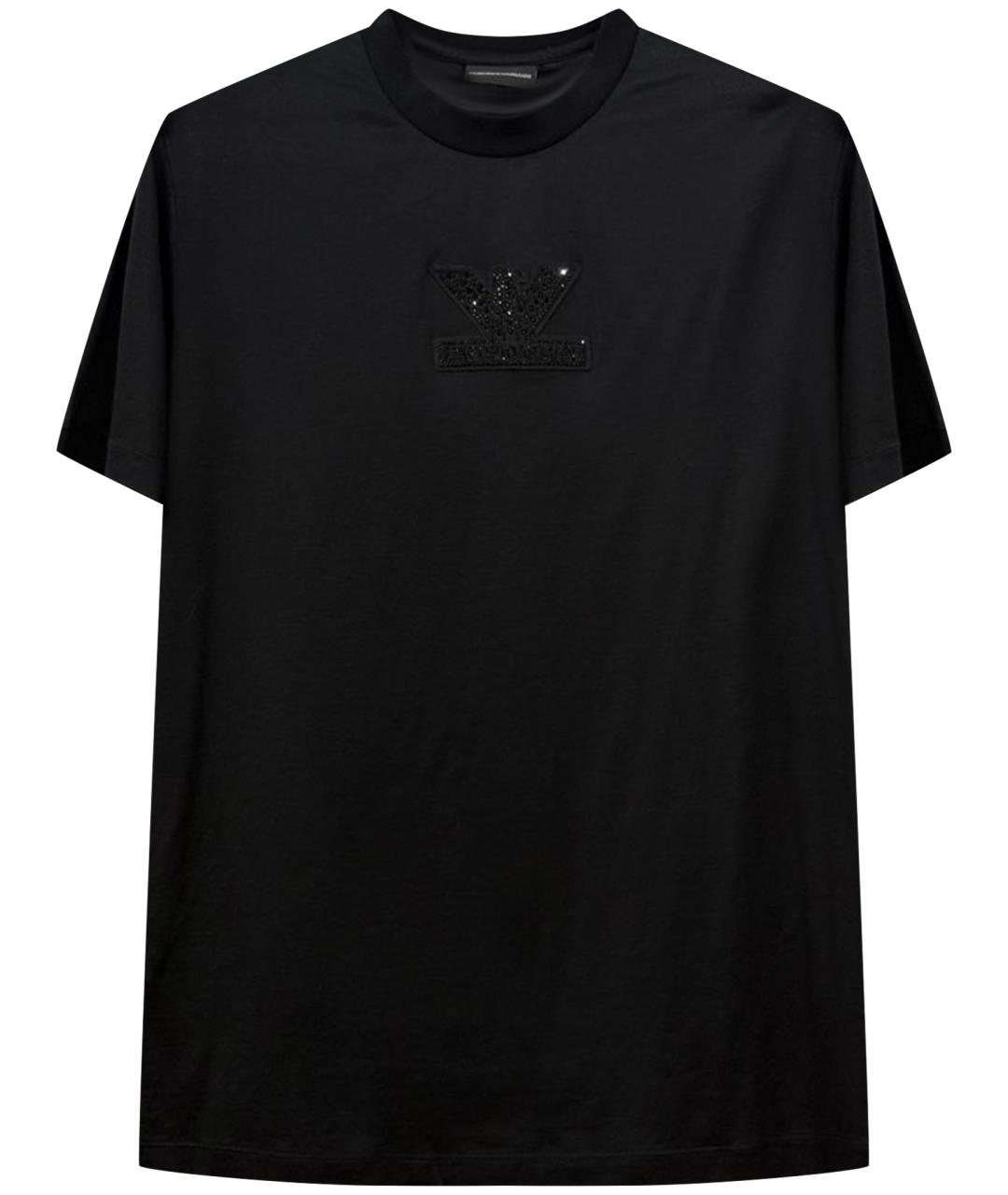 EMPORIO ARMANI Черная хлопко-эластановая футболка, фото 1