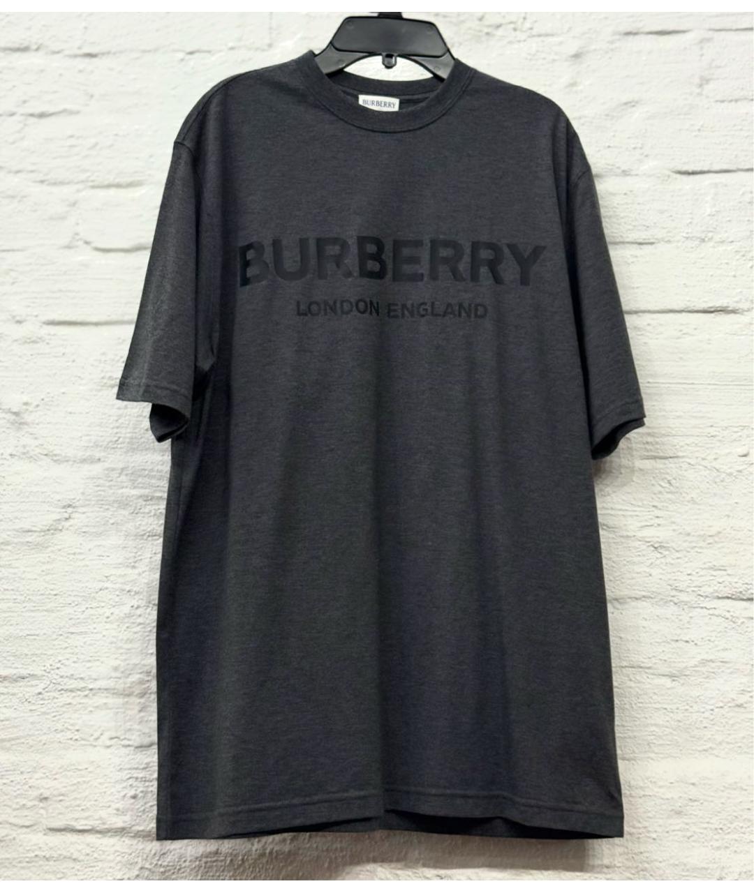 BURBERRY Серая хлопковая футболка, фото 2