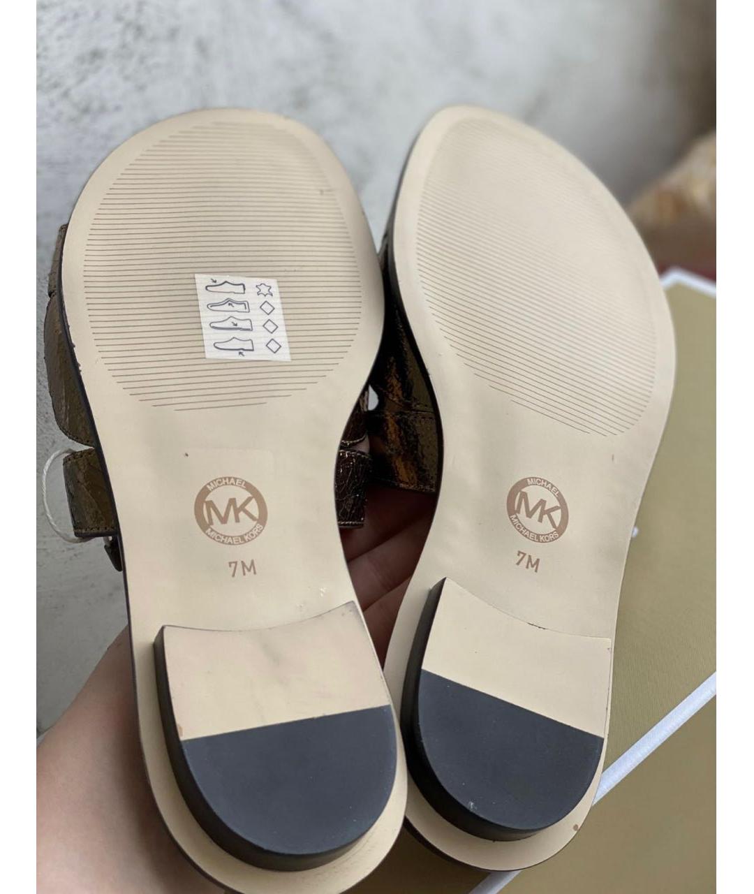 MICHAEL MICHAEL KORS Золотые кожаные шлепанцы, фото 6