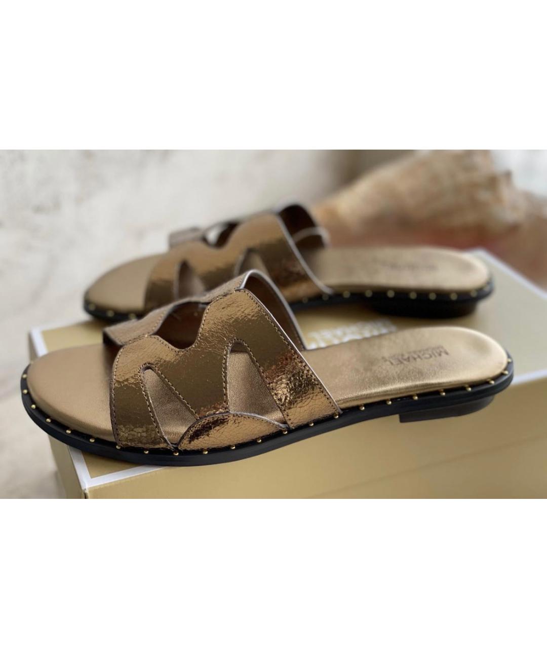 MICHAEL MICHAEL KORS Золотые кожаные шлепанцы, фото 8