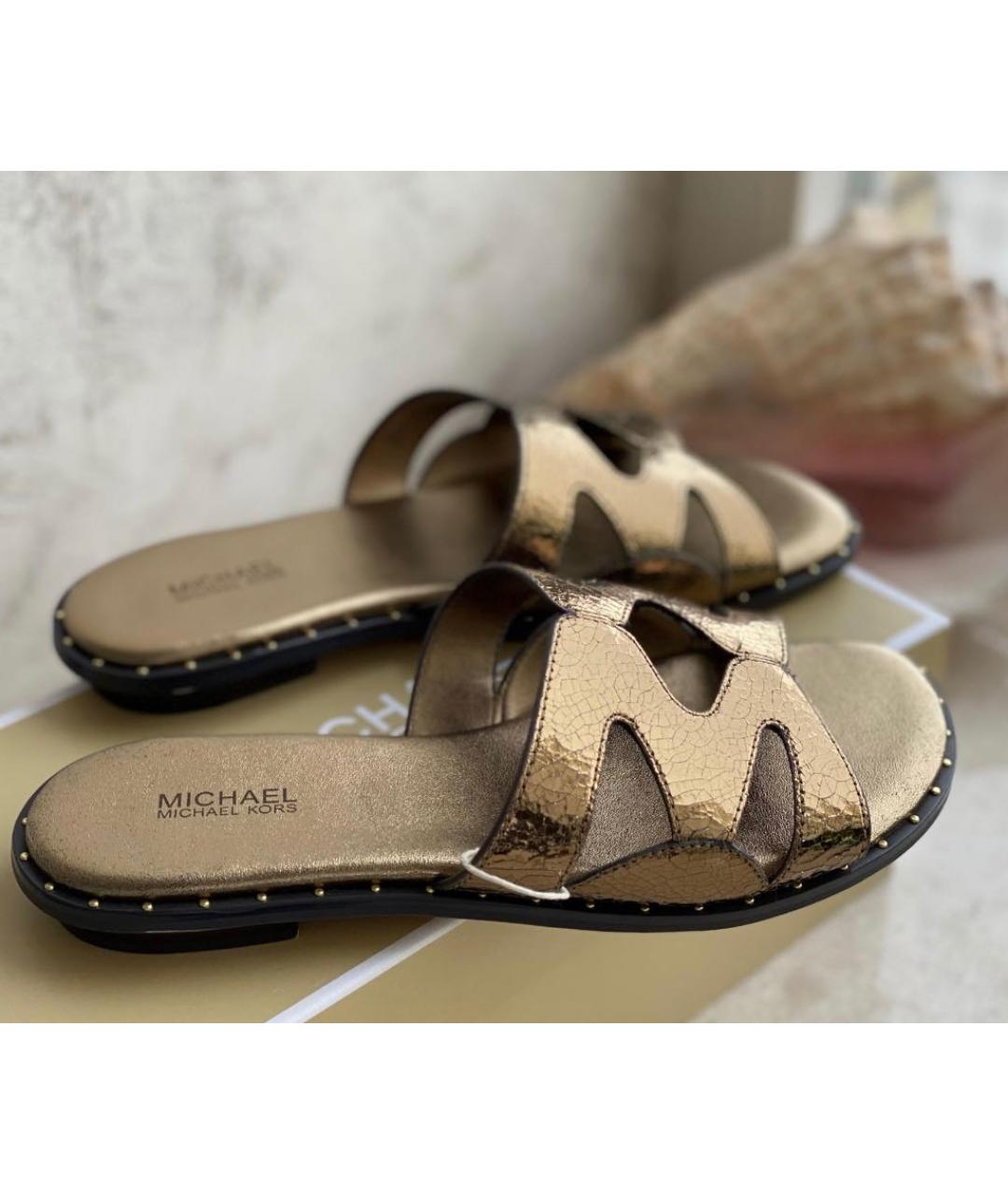 MICHAEL MICHAEL KORS Золотые кожаные шлепанцы, фото 7
