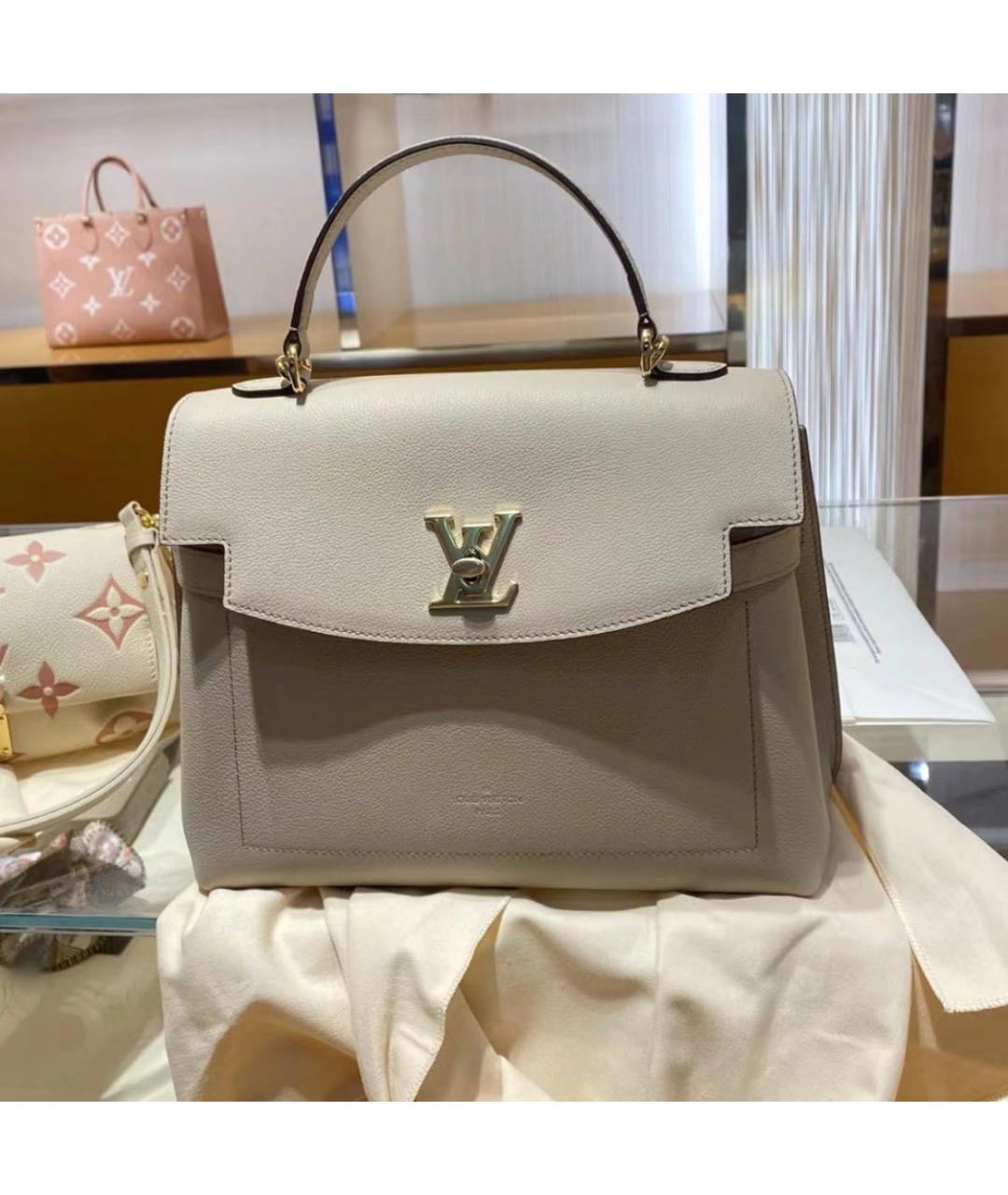 LOUIS VUITTON Бежевая кожаная сумка с короткими ручками, фото 5