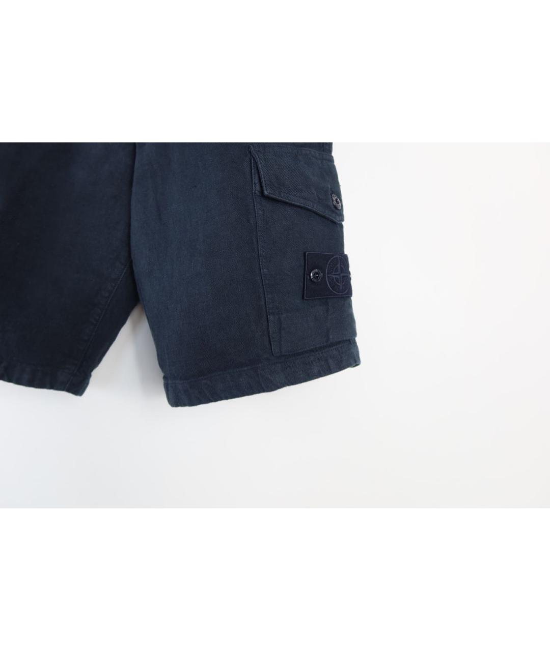 STONE ISLAND Темно-синие льняные шорты, фото 3