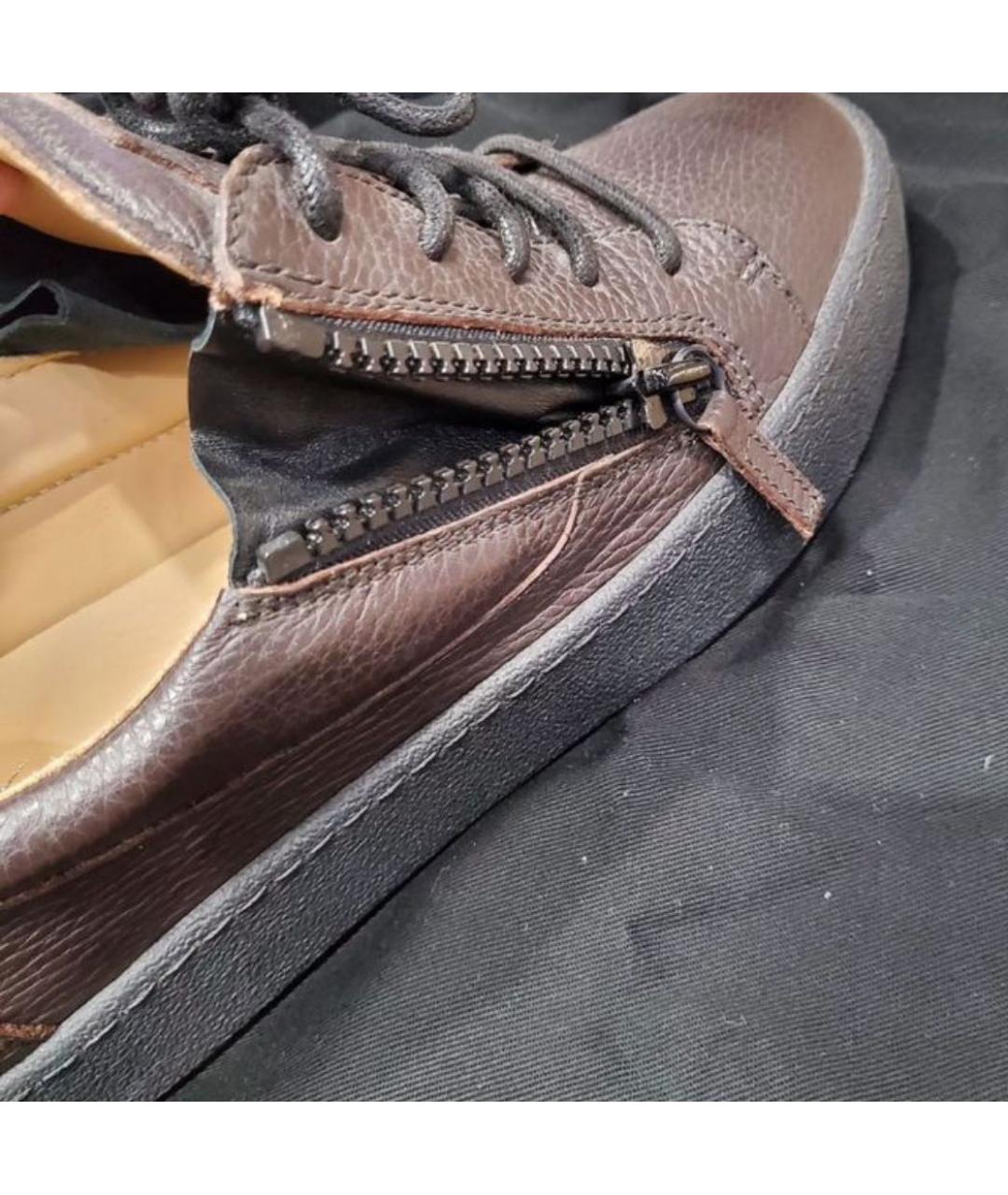 GIUSEPPE ZANOTTI DESIGN Коричневые кожаные низкие кроссовки / кеды, фото 4
