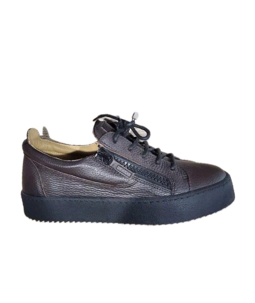 GIUSEPPE ZANOTTI DESIGN Коричневые кожаные низкие кроссовки / кеды, фото 6