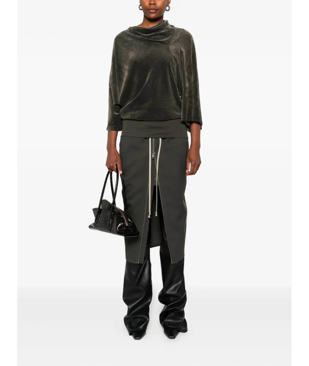 RICK OWENS Зеленая шерстяная юбка миди, фото 2