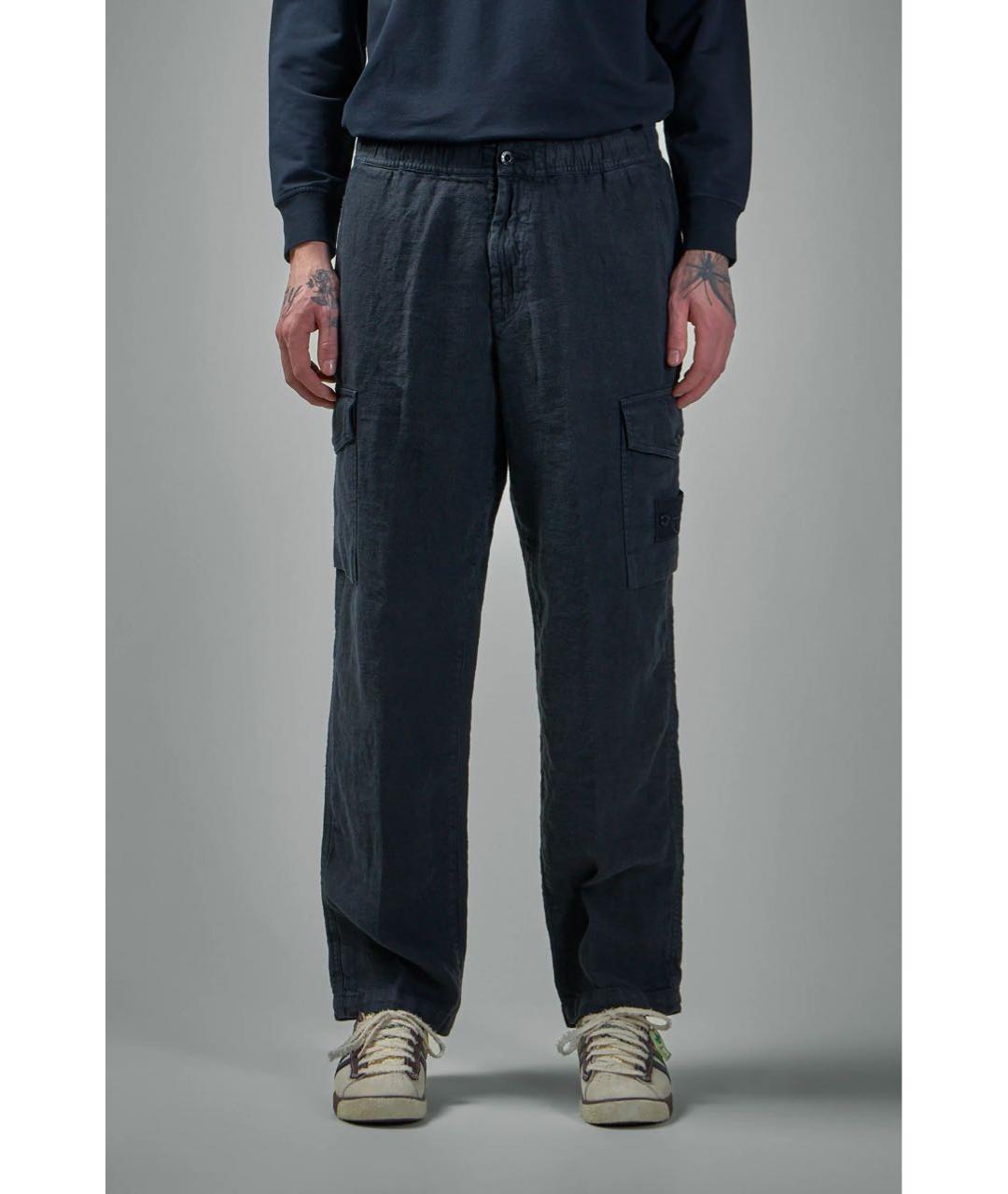 STONE ISLAND Темно-синие льняные повседневные брюки, фото 2