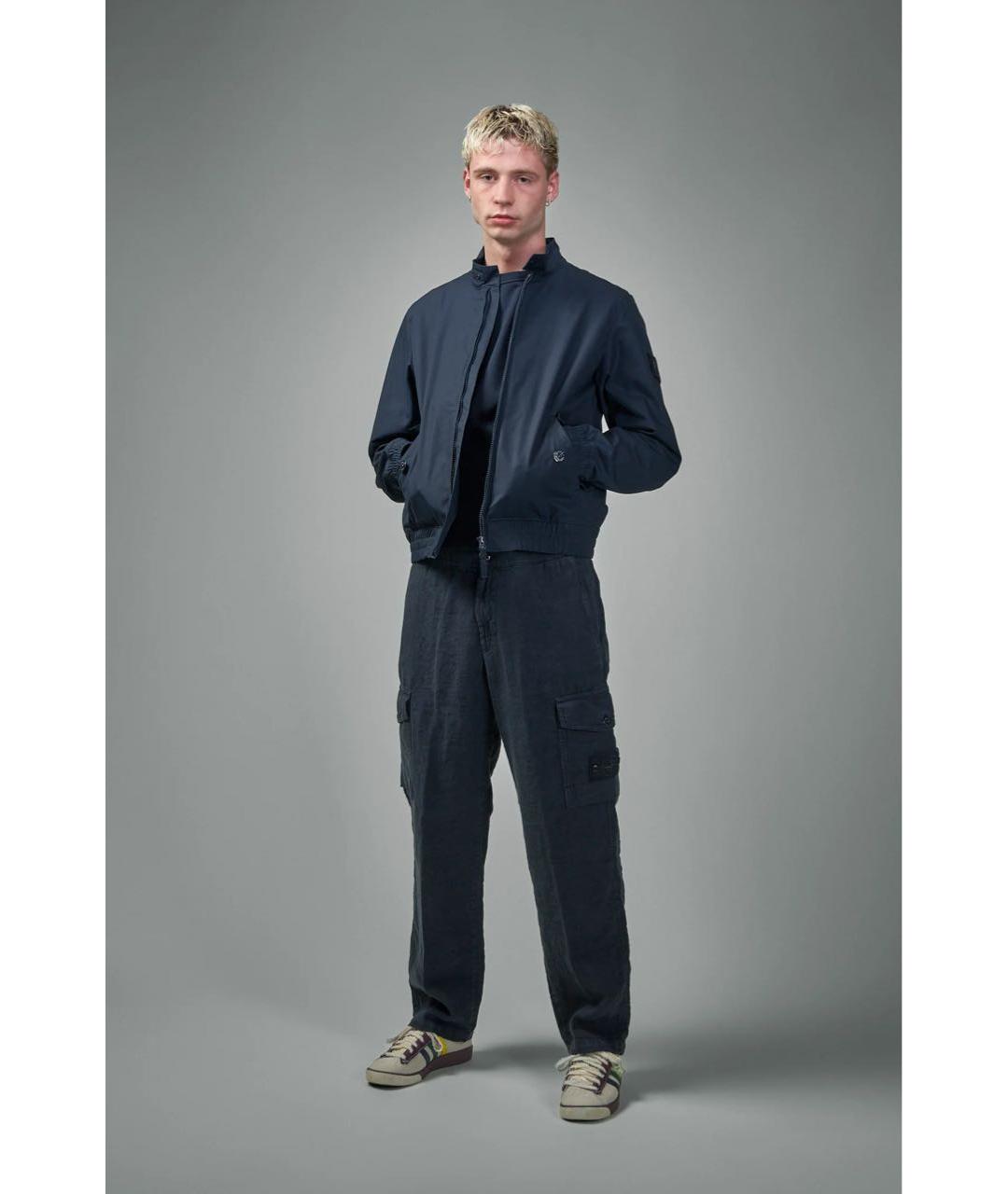 STONE ISLAND Темно-синие льняные повседневные брюки, фото 3