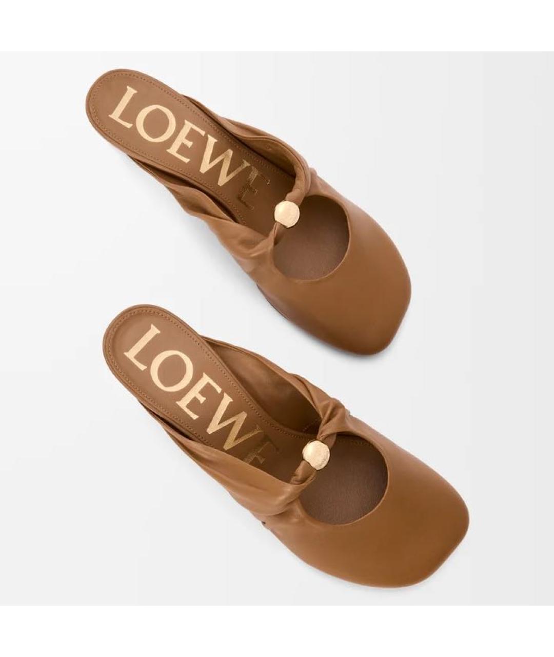 LOEWE Коричневые кожаные мюли, фото 4