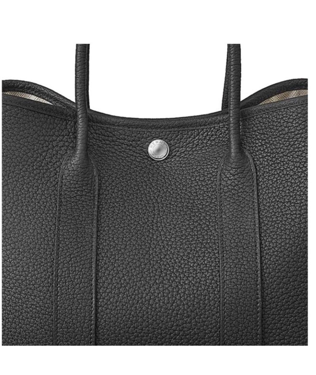 HERMES Черная кожаная сумка тоут, фото 5