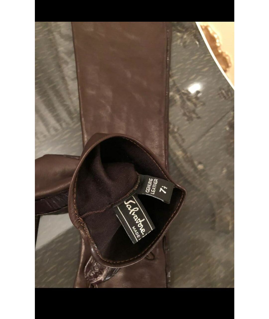 SALVATORE FERRAGAMO Бордовые кожаные перчатки, фото 4