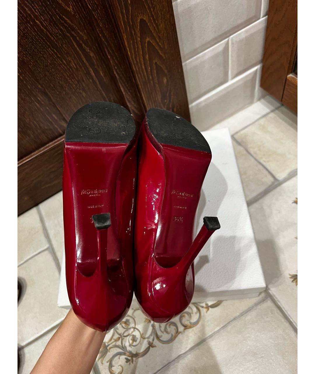SAINT LAURENT Бордовые туфли из лакированной кожи, фото 5