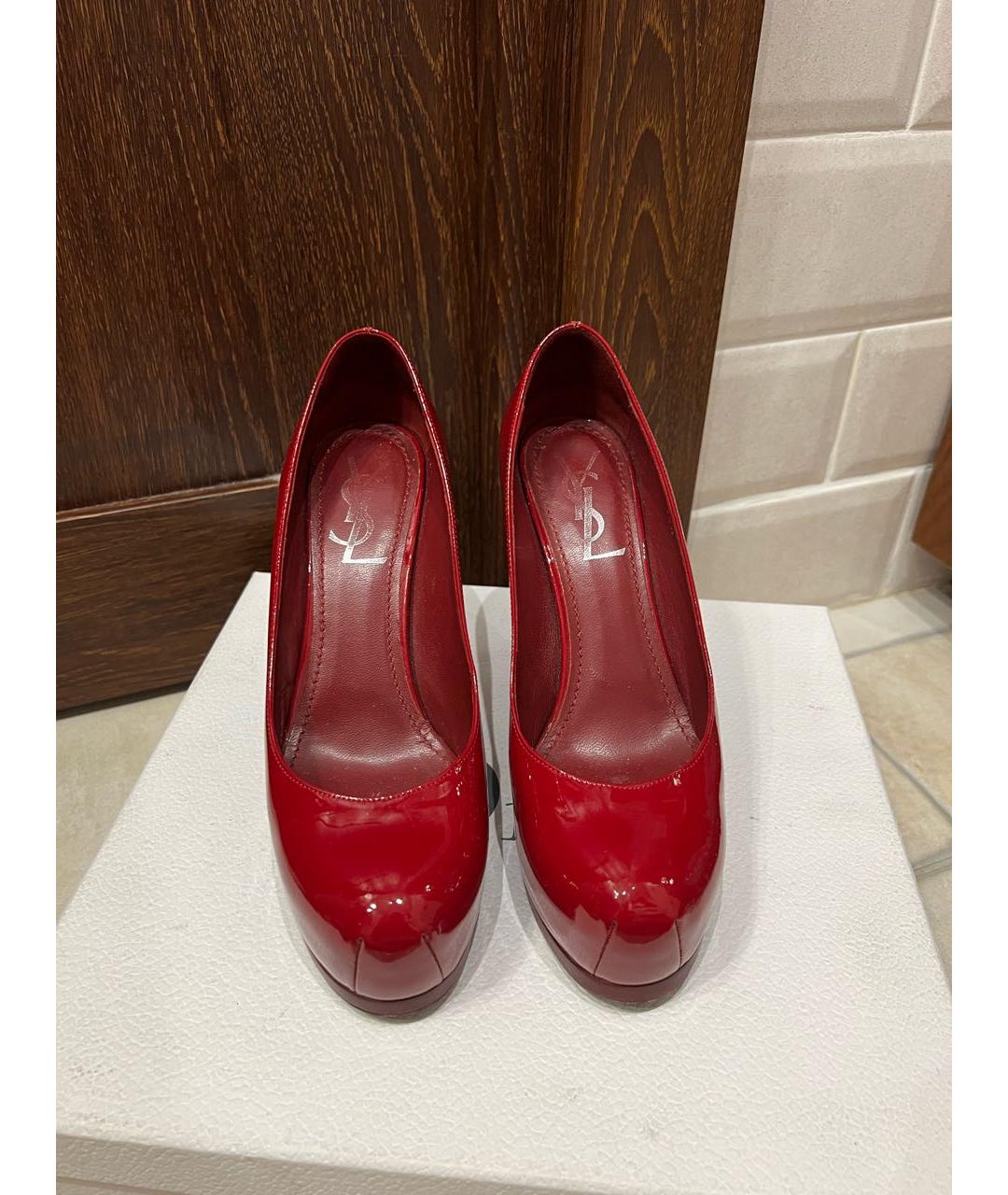 SAINT LAURENT Бордовые туфли из лакированной кожи, фото 2
